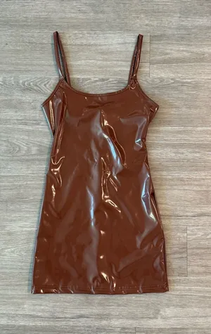 NWOT Brown Vinyl Bodycon Dress, Size XS thumbnail 1