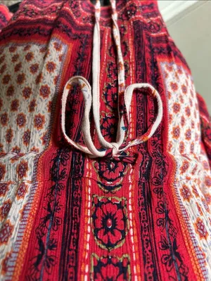 Angie cream, red floral, Boho V-neck, oversized festival tunic blouse M thumbnail 3