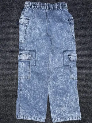 Madden Girl Cargo Skater Wide Leg Jeans Acid Wash Blue Denim Utility XS Grunge thumbnail 2