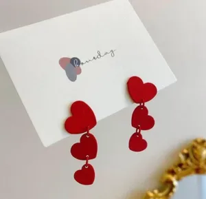 Women's Red Heart Love Tassel Drop Dangle Earrings thumbnail 1