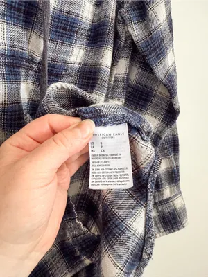 American Eagle Plaid Button Down With Hood Blue Size Small thumbnail 5