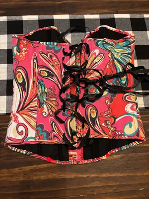 Pink denim lace up corset medium large thumbnail 2
