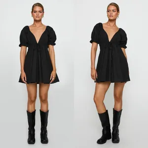 Princess Polly Blissful Black Puff Sleeve Plunge Mini Dress Womens US 10 New NWT thumbnail 3