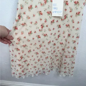 See You Monday Mini Slip Dress Womens XL Ivory Pink Floral Rose Tie Straps thumbnail 4
