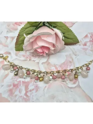 Premier Designs Dangle Charm Bead Bracelet Pink & White Accents Gold-Tone Chain thumbnail 6