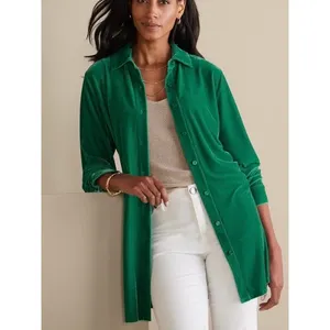 Soft Surroundings Green Velvet Button Up Blouse Sz.L thumbnail 3
