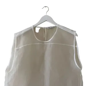 Zara White Sheer Rib Sleeveless Women’s Crewneck SZ L #1696 thumbnail 2
