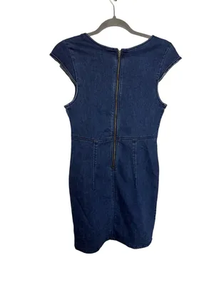 👗 Free People Denim Bodycon Mini Dress XS‎ Sweetheart Neck Zip Back 👗 thumbnail 6