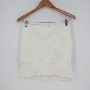Naked Wardrobe White Sequin Lace Pleated Ruffle Mini Skirt Womens Small thumbnail 2