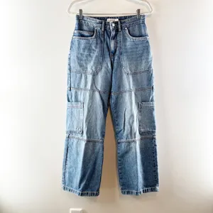Avec Les Filles High Rise Wide Leg Carpenter Cargo Jeans Blue 26 thumbnail 2