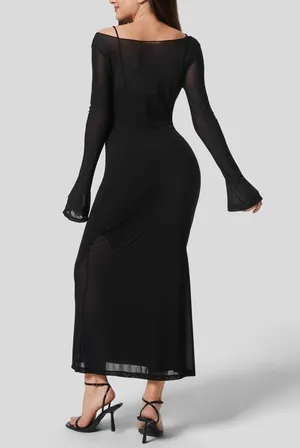 Halara Long Sleeve 2-piece Sheer Maxi Split Bodycon Dress thumbnail 2