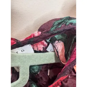 Sandro Paris Red Floral Mock Neck Blouse Black Lace Sleeves Silk Blend sz 1 thumbnail 8