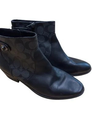 Coach Signature Jacquard Leather Ankle Boots Black Turnlock Side Zip Women’s 8.5 thumbnail 5
