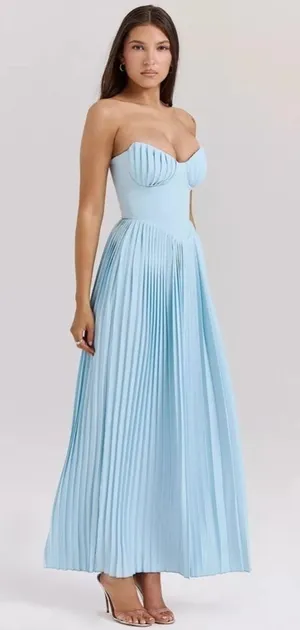 HOUSE OF CB 'Marcella' Ocean Blue Pleated Maxi Dress thumbnail 1
