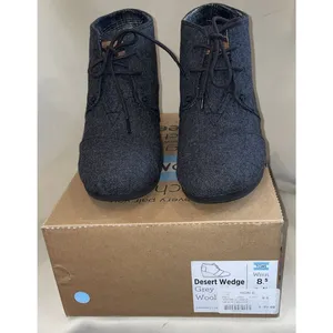 TOMS Womens 8.5 Desert Wedge Grey Wool Lace Up‎ Ankle Booties Preppy Western thumbnail 2