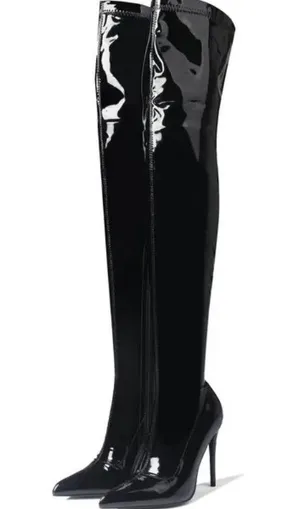 Over The Knee Glossy Stiletto Booth Tight High Boots Ultra High Heel Shoes Pointed Toe thumbnail 2
