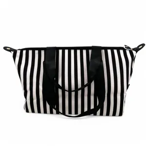 Alice + Olivia Duffle Bag Black and White Positano Stripe Weekender Tote thumbnail 12