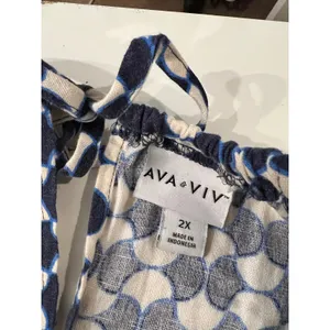 Ava & Viv Blue Linen Blend Mod Retro Print High Neck A Line Dress Size 2X thumbnail 6