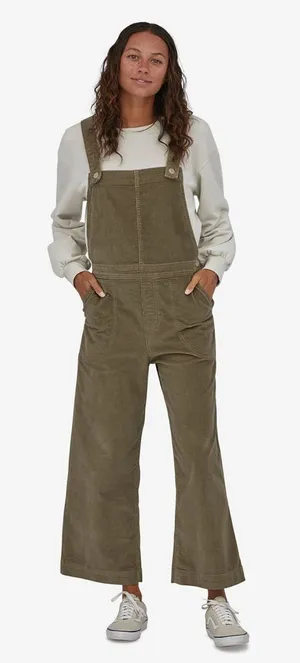 Patagonia Organic Cotton Women's Stand Up Cropped Corduroy Overalls Sage Khaki thumbnail 1