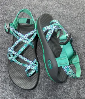 Chaco ZX/2 Classic sandals in a teal/mint green & purple pattern with toe loop. thumbnail 1