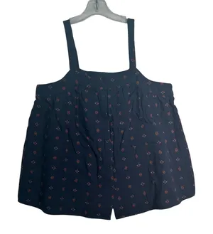 Caslon Navy Blue Textured‎ Floral Print Button Front Tank Top Size M thumbnail 1