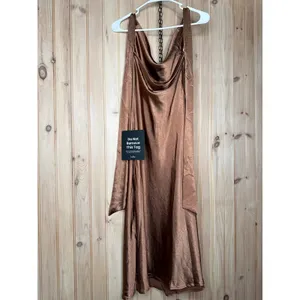 NWT Lulus Sophisticated Impression Brown Satin Backless Cowl Midi Dress Party XS thumbnail 6