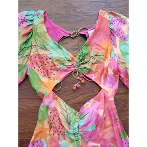 FARM Rio Pink Tropical Maxi Dress Size S Open Back Summer Vacation Boho Flawed thumbnail 2