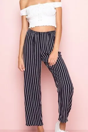 Brandy Melville Striped Blue Navy White Pants Bottoms thumbnail 4