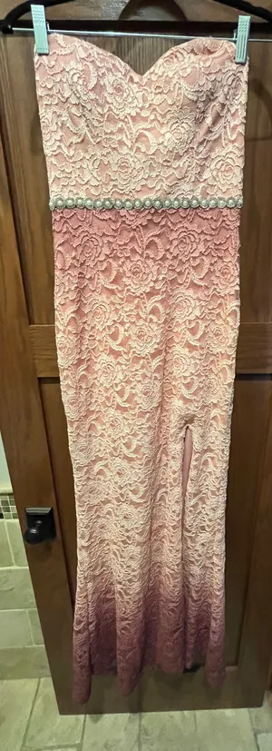 Pink Floral Sparkly Strapless Dress thumbnail 1