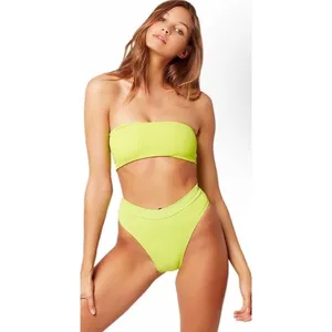 L*SPACE Frenchi Bitsy Cut Bikini‎ Bottom Large Green Neon High Waist Ribbed New thumbnail 6