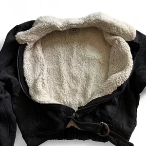 Love Tree Black Denim Jacket Cream Sherpa Collar Size L thumbnail 5