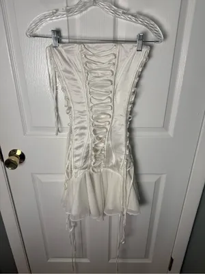 House of CB Sirena White Strapless Lace Up Mini Dress XS Tall thumbnail 3
