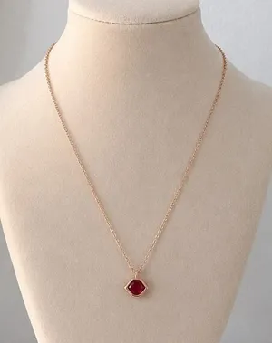 Rose Gold Red Crystal Pendant Necklace Dainty Minimalist Jewelry thumbnail 1