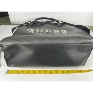 GUESS Gray/Black Logo Print Satchel Top Handle Bag Zip w/ Detachable Strap thumbnail 10