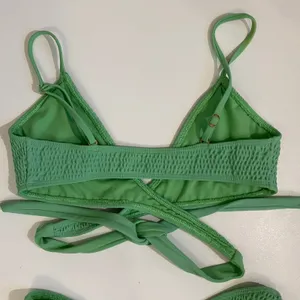 Hollister Sage Green Textured Triangle‎ Wrap Bikini Set S Top XS Cheeky Bottoms thumbnail 6