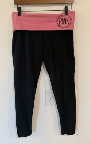 PINK Y2K Victoria's Secret Pink Fold Over Yoga Leggings Women’s Size Medium thumbnail 1