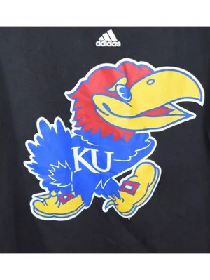 Adidas Kansas Jayhawks KU Black Mascot Logo T-Shirt Size Large Short Sleeve thumbnail 4
