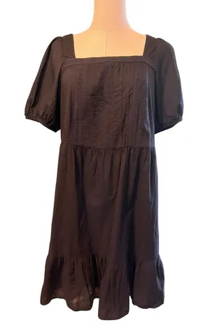 Loft Mini Dress. Black Babydoll Style. Cotton Size 14 thumbnail 1