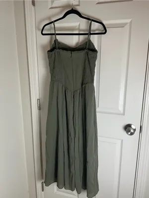 American Eagle Smocked Midi Dress in Olive Green – Size Small thumbnail 8