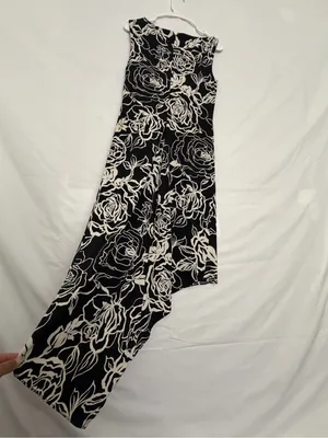 Mary L Couture Women Black Ivory Floral Asymmetric Hem Midi Dress Sz 10(A853) thumbnail 9