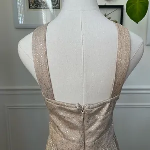 Lulus Metallic Gold Halter Grecian Neck Flowing Chiffon Formal Gown Dress S thumbnail 5