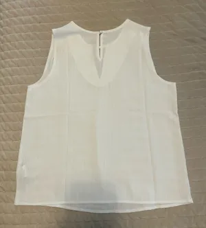 SheIn White sheer tank top with keyhole neckline and back thumbnail 2