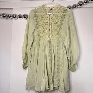 Free People One Karma Lace Mini Dress Light Green Cotton Gauze thumbnail 3