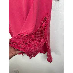 Free People Pink‎ Crochet Lace Trim Short Sleeve Boho Knit Top Women Medium thumbnail 4