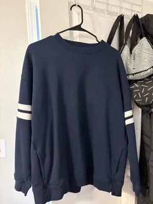 Danskin Navy Sweatshirt with White Sleeve Stripes thumbnail 1