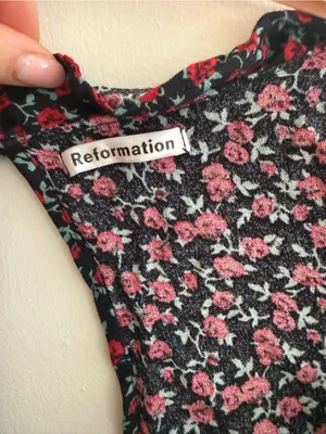 Reformation Black Red Floral Ruffle 3/4 Length Sleeve Crop Top thumbnail 3