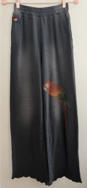 Aviator Nation Wide Leg Parrot Pocket Pants Faded Smoke Women's Size Medium thumbnail 1