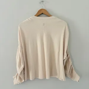 Free People Flow State Henley Top FP Movement XS Beige Ruched Sleeve Ribbed Knit thumbnail 3