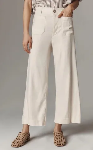 Maeve The Colette Cotton Pants White Wide Leg Crop High Rise Office Womens 31 thumbnail 1