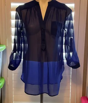 I.N. San Francisco Royal Blue Sheer Blouse thumbnail 1
